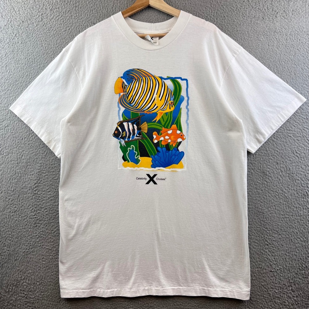 Vintage Celebrity Cruises T-Shirt‎ XXL White Tropical Fish Graphic Tee